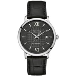 Men%27s+Hudson+Automatic+Black+Leather+Strap+Watch+Black+Basketweave+Dial