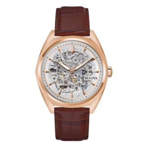 Men%27s+Surveyor+Automatic+Brown+Leather+Strap+Watch+Silver+Skeleton+Dial