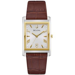 Men%27s+Sutton+Brown+Leather+Strap+Rectangle+Watch+Silver+Dial