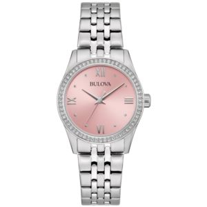 Ladies%27+Corporate+Collection+Crystal+Silver-Tone+Watch+Pink+Dial