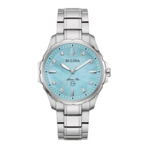 Ladies%27+Marine+Star+Diamond+Silver-Tone+Stainless+Steel+Watch+Blue+MOP+Dial