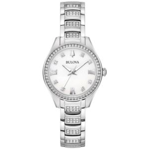 Ladies%27+Crystal+Silver-Tone+Stainless+Steel+Watch+Mother-of-Pearl+Dial