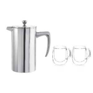 Grosche+1L+Dublin+Stainless+Steel+French+Press+%26+Fresno+Double+Wall+Glass+Set+of+2+Cups