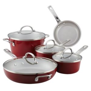 9pc+Home+Collection+Porcelain+Enamel+Nonstick+Cookware+Set+Sienna+Red