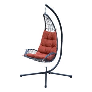 Cushioned+Rattan+Wicker+Hanging+Chair+Red