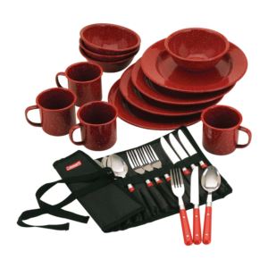 24pc+Enamelware+Dish+Set+and+Flatware