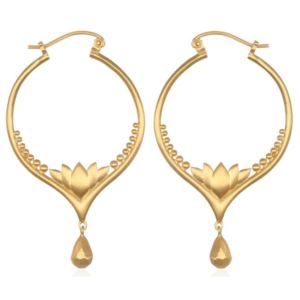 Satya+Gold+Lotus+Drop+Hoop+Earrings