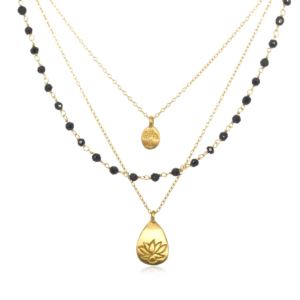 Satya+Onyx+Gold+Lotus+Tree+Triple+ChainNecklace+%2818-Inch%29