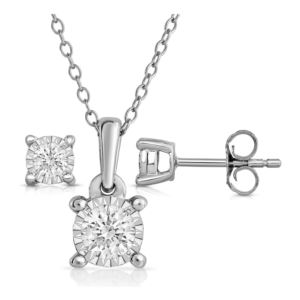 Diamond+Solitaire+Earrings+and+Necklace+Set